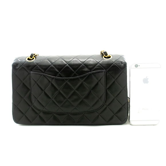 CHANEL Classic Double Flap 10" Chain Shoulder Bag Black Lambskin - Picture 3 of 10